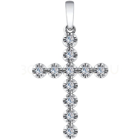 Крест из белого золота с бриллиантами 1030540-3