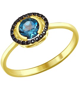 Кольцо из желтого золота с синим топазом и фианитами 51714110