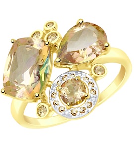 Кольцо из желтого золота с розовыми топазами Swarovski и жёлтыми Swarovski Zirconia 51715020