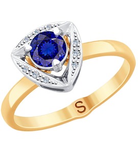 Кольцо из комбинированного золота с бриллиантами и синими корундами 6012136