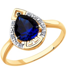 Кольцо из золота с бриллиантами и синими корундами 6012140