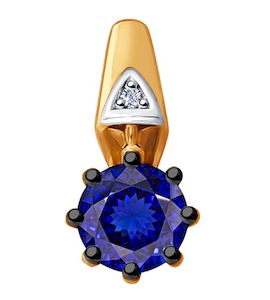 Подвеска из золота с бриллиантом и синими корундами 6032065