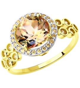 Кольцо из желтого золота с топазом Swarovski и фианитами Swarovski 715018-2