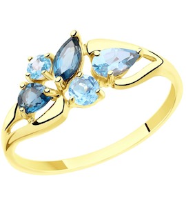 Кольцо из желтого золота с голубыми и синими топазами 715464-2