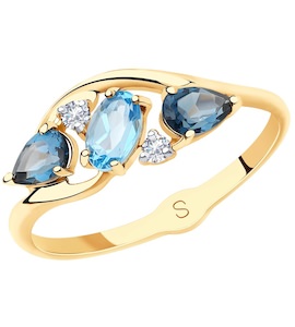 Кольцо из золота с голубым и синими топазами и фианитами 715627