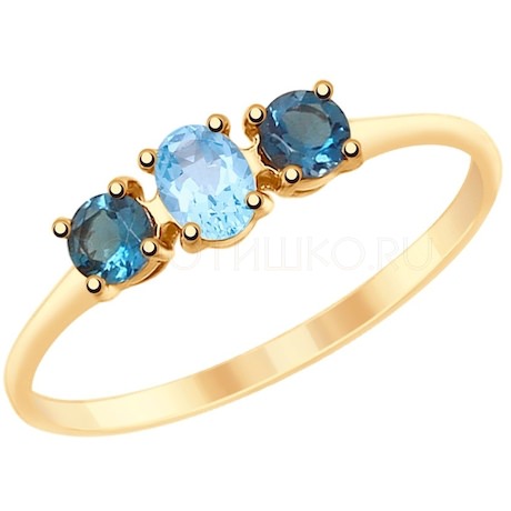 Кольцо из золота с голубым и синими топазами 8-710030
