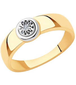 Кольцо из золочёного серебра с бриллиантом 87010035
