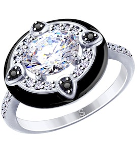 Кольцо из серебра с эмалью и фианитами 94012731
