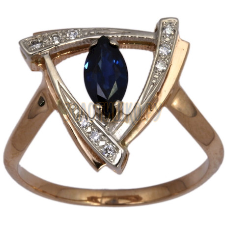 Золотое кольцо с сапфиром и бриллиантами 1_00041