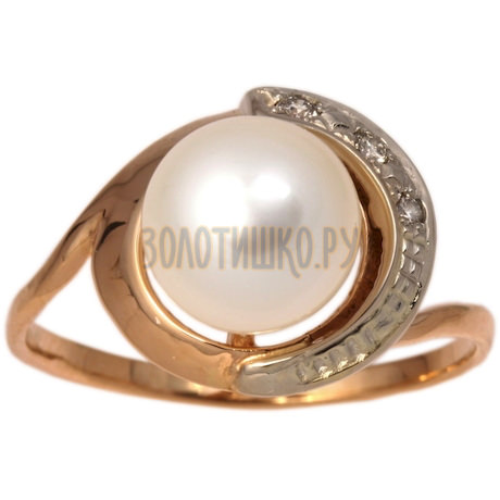 Золотое кольцо с жемчугом культивированным и бриллиантами 1_00073