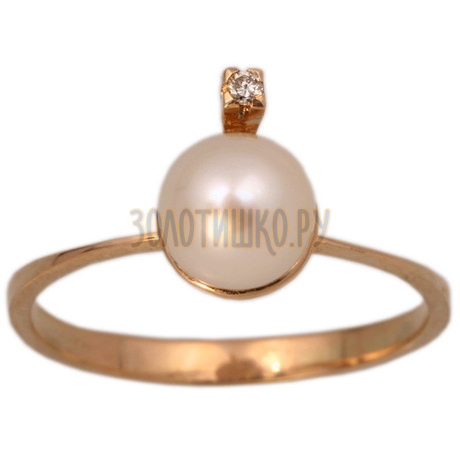 Золотое кольцо с жемчугом культивированным и бриллиантом 1_00132