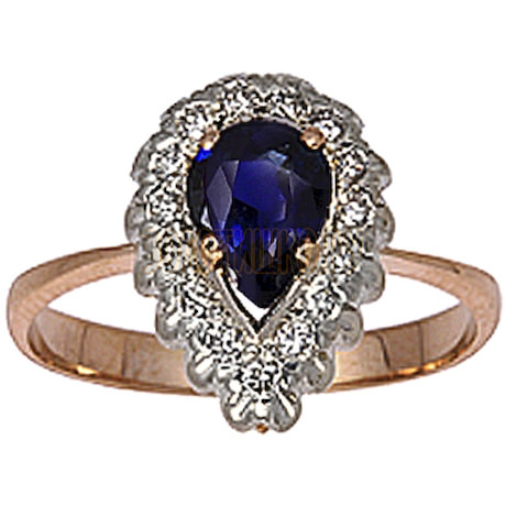Золотое кольцо с сапфиром и бриллиантами 1_00156