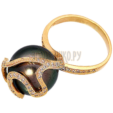 Золотое кольцо с кварцем дымчатым и бриллиантами 1_00179