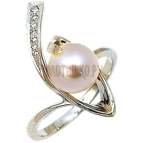 Кольцо из белого золота с жемчугом культивированным и бриллиантами 1_00192