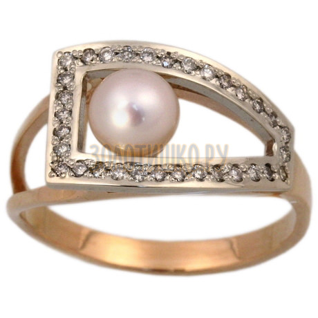 Золотое кольцо с жемчугом культивированным и бриллиантами 1_00360