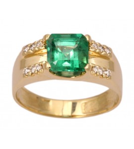 Золотое мужское кольцо с изумрудом и бриллиантами