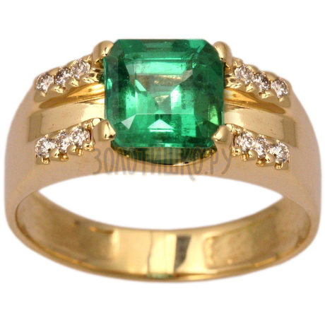 Золотое мужское кольцо с изумрудом и бриллиантами 1_00433