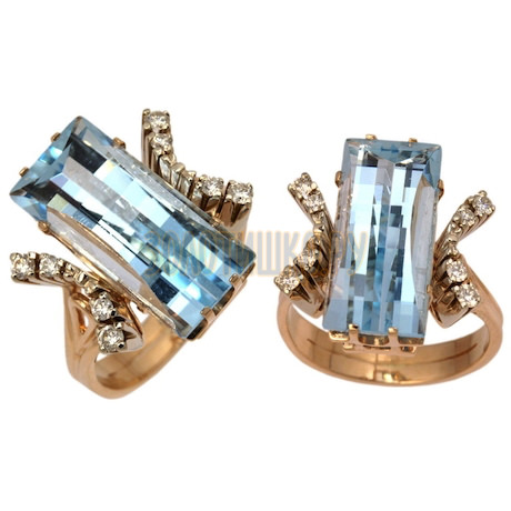 Золотое кольцо с турмалином и бриллиантами 1_00455