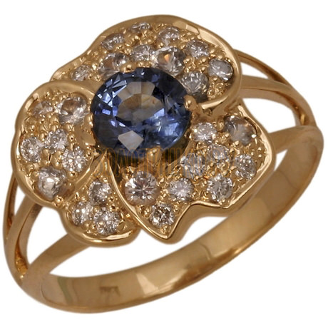 Золотое кольцо с сапфиром и бриллиантами 1_00621