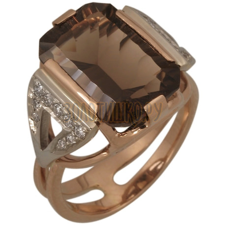 Золотое кольцо с кварцем дымчатым и бриллиантами 1_00648