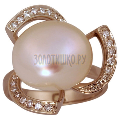 Кольцо из белого золота с жемчугом культивированным и бриллиантами 1_00668