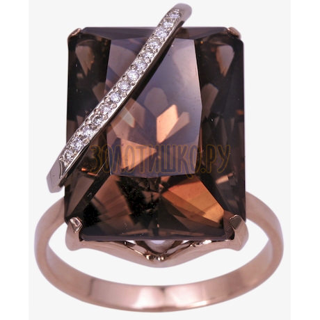 Золотое кольцо с кварцем дымчатым и бриллиантами 1_00750