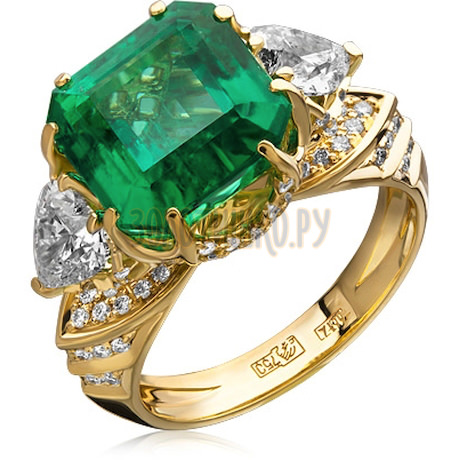 Золотое кольцо с изумрудом и бриллиантами 1_00815