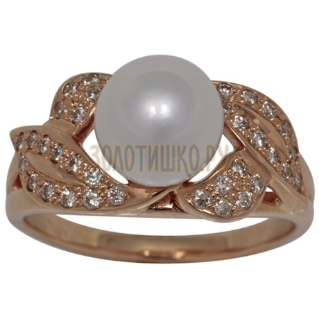 Золотое кольцо с жемчугом культивированным и бриллиантами 1_00916