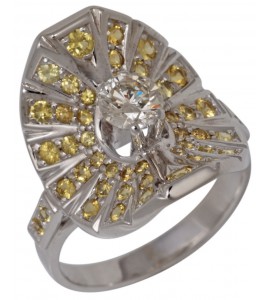 Кольцо из белого золота с бриллиантом и сапфиром