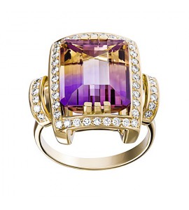 Золотое кольцо с аметрином и бриллиантами