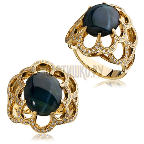 Золотое кольцо с сапфиром звездчатым и бриллиантами 1_01210