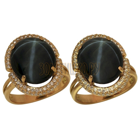 Золотое кольцо с сапфиром звездчатым и бриллиантами 1_01242