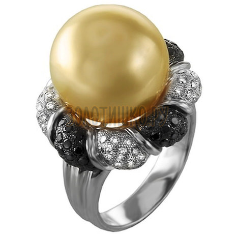 Кольцо из белого золота с жемчугом культивированным, бриллиантом (n) и бриллиантом облагороженный (нтнр) 1_01380