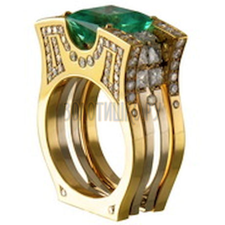 Золотое кольцо с изумрудом и бриллиантами 1_01403
