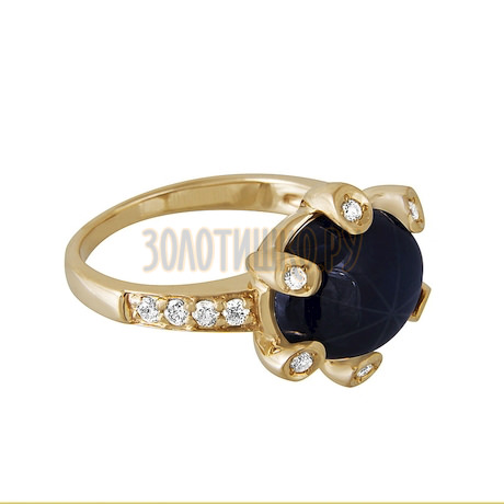 Золотое кольцо с сапфиром звездчатым и бриллиантами 1_01404