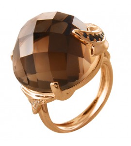 Золотое кольцо с кварцем дымчатым и бриллиантами