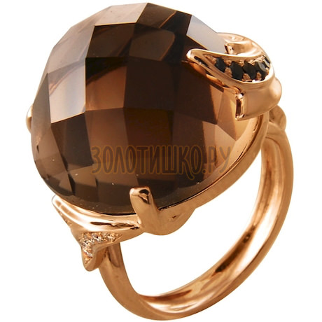 Золотое кольцо с кварцем дымчатым и бриллиантами 1_01424