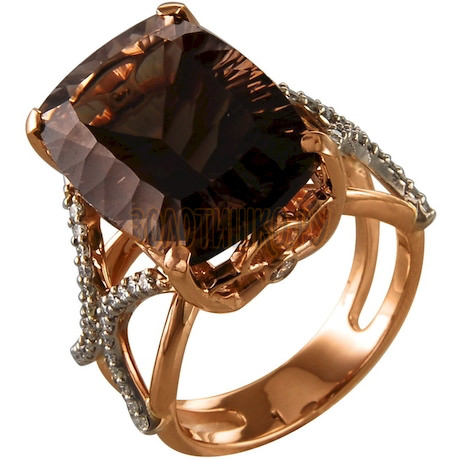 Золотое кольцо с кварцем дымчатым и бриллиантами 1_01438