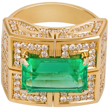 Золотое кольцо с изумрудом и бриллиантами 1_01520