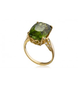Золотое кольцо с хризолитом и бриллиантами
