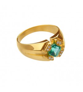 Золотое мужское кольцо с изумрудом и бриллиантами