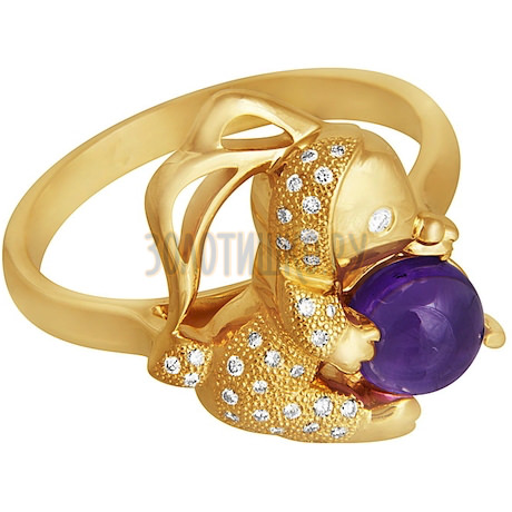 Золотое кольцо с аметистом и бриллиантами 1_01807