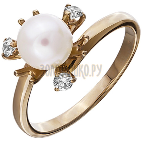 Золотое кольцо с жемчугом культивированным и бриллиантами 1_01828