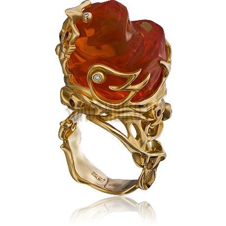 Золотое кольцо с опалом, бриллиантами и сапфиром 1_01913