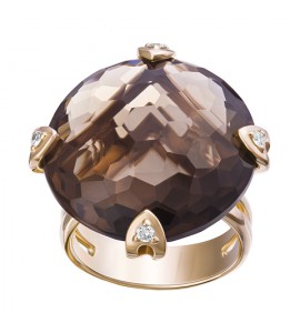 Золотое кольцо с кварцем дымчатым и бриллиантами