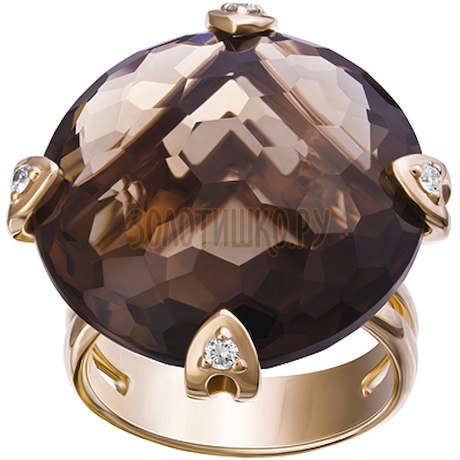 Золотое кольцо с кварцем дымчатым и бриллиантами 1_02099