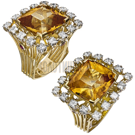 Золотое кольцо с топазом, бриллиантами и рубином 1_02129