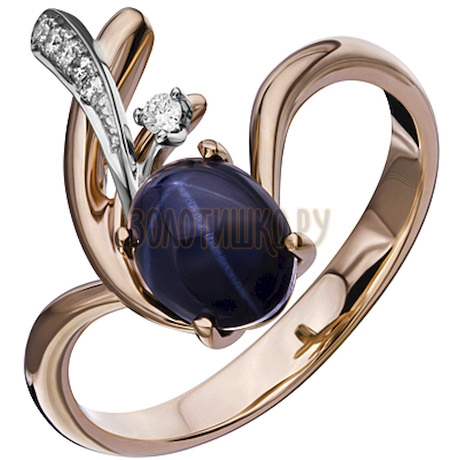 Золотое кольцо с сапфиром звездчатым и бриллиантами 1_02192