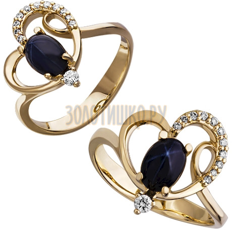 Золотое кольцо с сапфиром звездчатым и бриллиантами 1_02221