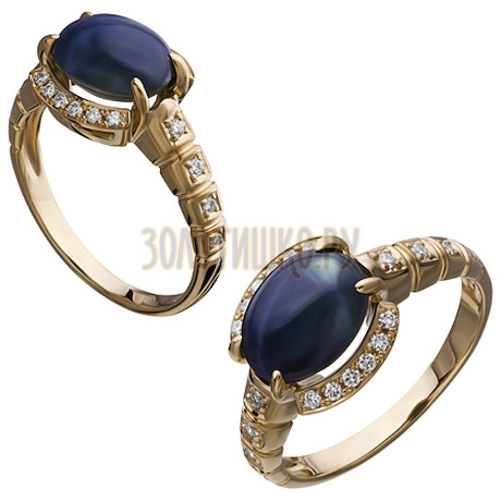 Золотое кольцо с сапфиром звездчатым и бриллиантами 1_02234